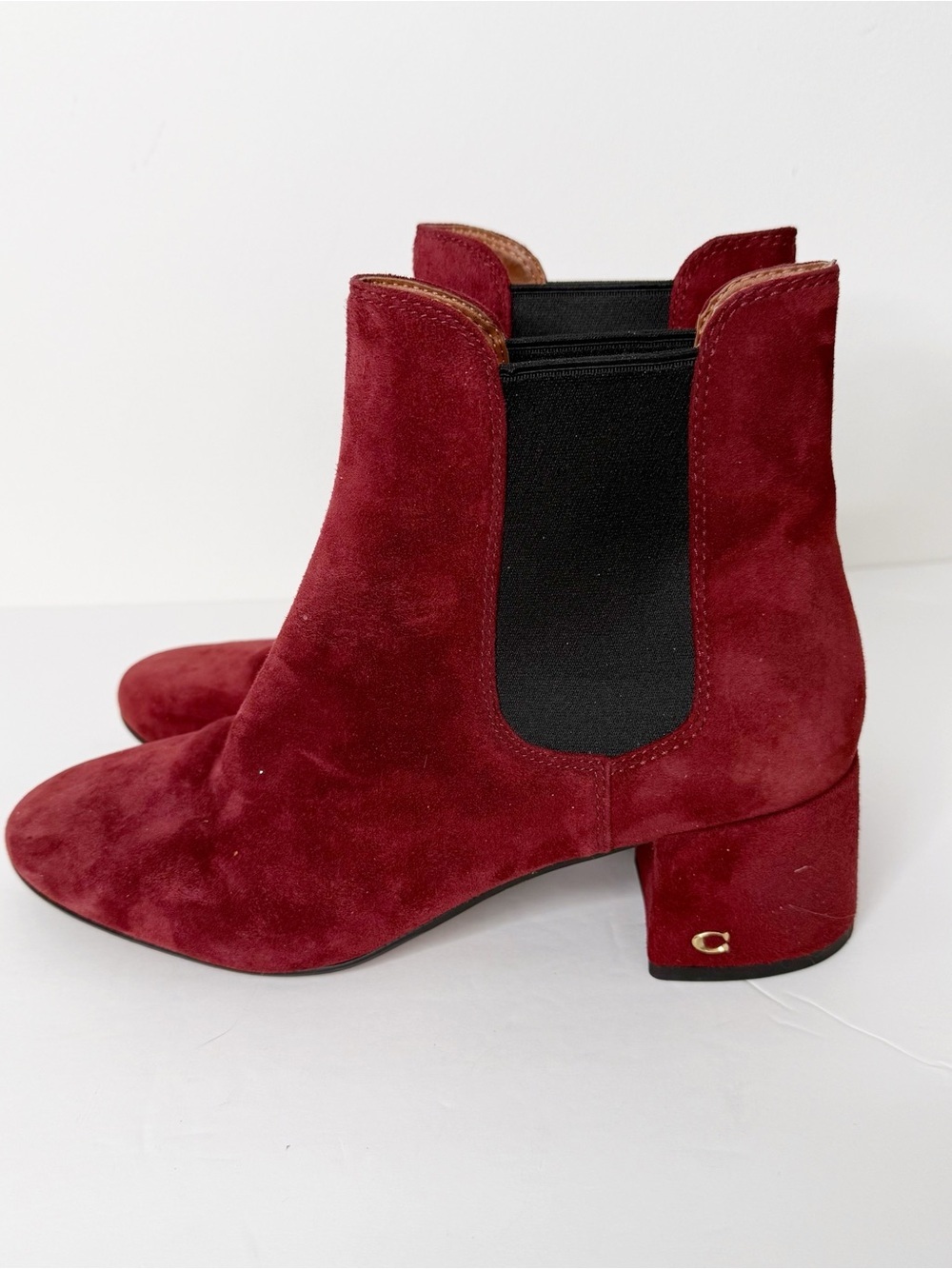 COACH | Ankle Slip On Suede Bootie Boots Shoes In Wine Burgundy Sz. 8 - Picture 7 of 7